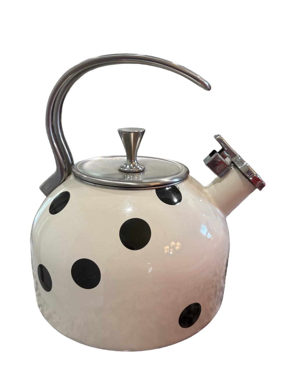 Kate Spade Lenox White with black Polka Dot Stainless Steel Whistling Tea Kettle